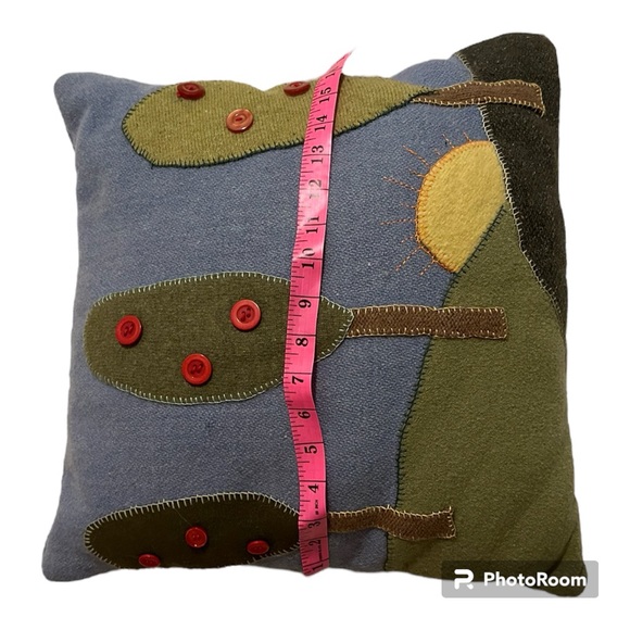 Wool Hand Enbroidered Throw Pillows - dog and apple orchard - Picture 7 of 11